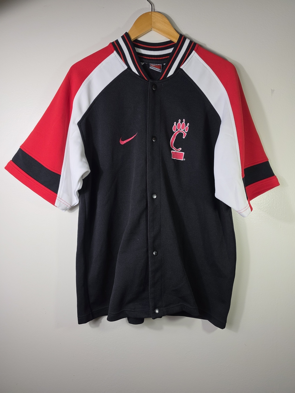 Nike Black/Red Short-Sleeve Baseball Jacket Shirt